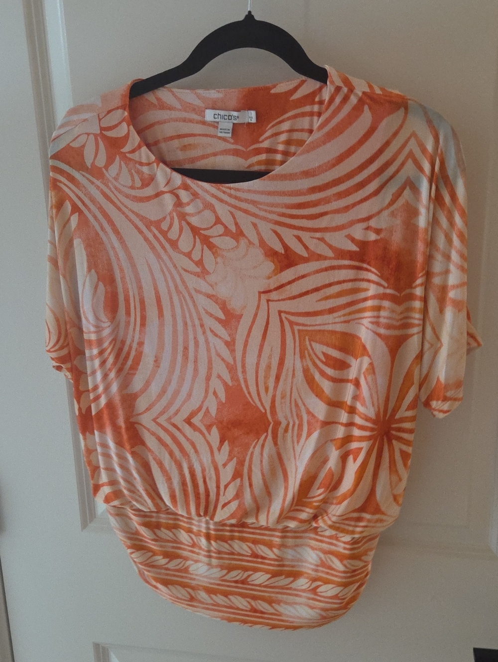 Chico's Orange & White Printed Short Sleeve Top
